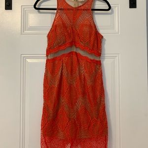 Red Lace and Sheer Dress